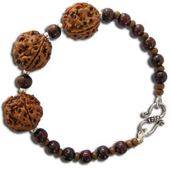 4 Mukhi Rudraksha Power Bracelet with Red & White Sandalwood Beads | Four / Char Mukhi Nepal Rudraksha Beads Bracelet with Silver Accessories | Energised 4 Mukhi