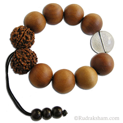 5 Mukhi Rudraksha and White Sandalwood Mala Bracelet | Rudraksha Beads Chandan Thread Bracelet
