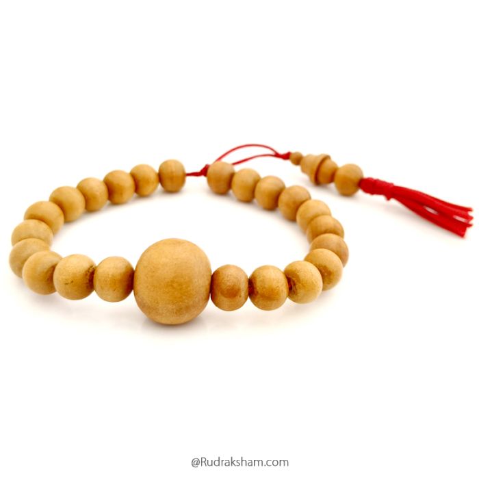 Pure White Sandalwood Mala Bracelet | Plain Round Smooth Sandalwood Beads Wrist Mala Bracelet | Safed Chandan Wrist Bracelet