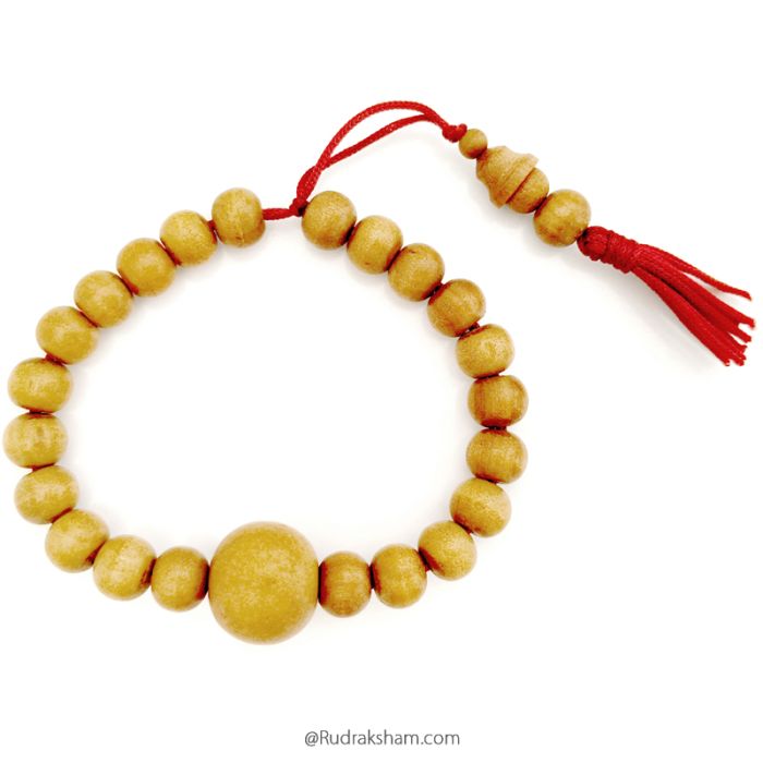 Pure White Sandalwood Mala Bracelet | Plain Round Smooth Sandalwood Beads Wrist Mala Bracelet | Safed Chandan Wrist Bracelet