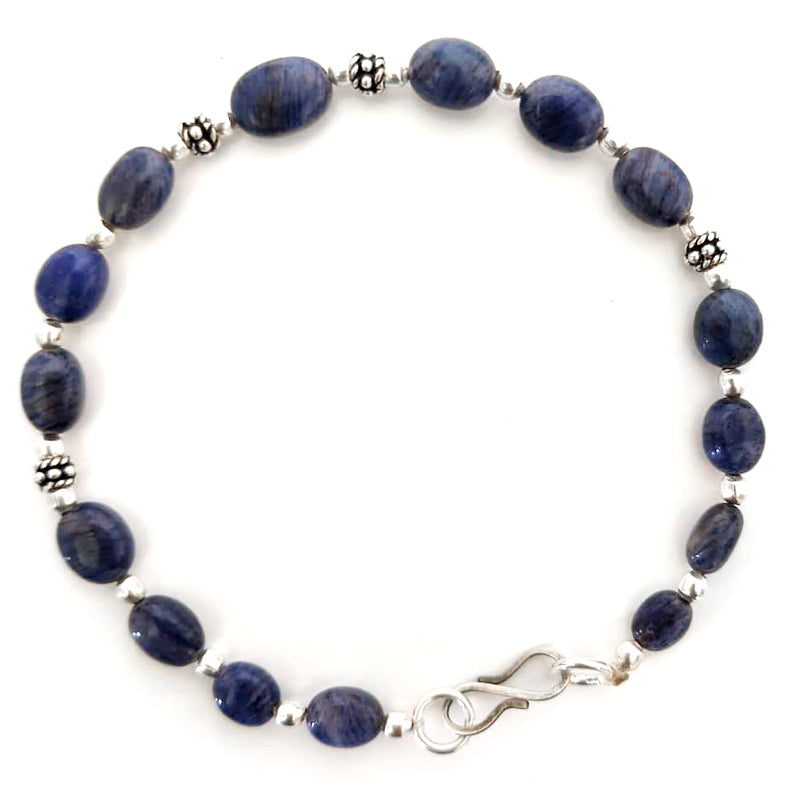 Saturn - Shani Zodiac Bracelet | Blue Sapphire Beads ( Neelam ) Bracelet with Silver Accessories to remove the malefic effects of Saturn / Shani