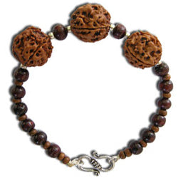 Education Bracelet with Red & White Sandalwood / Chandan Beads | Combination of 4 Mukhi & 6 Mukhi Rudraksha Nepal Beads | Saraswati Bracelet with Silver Accessories 