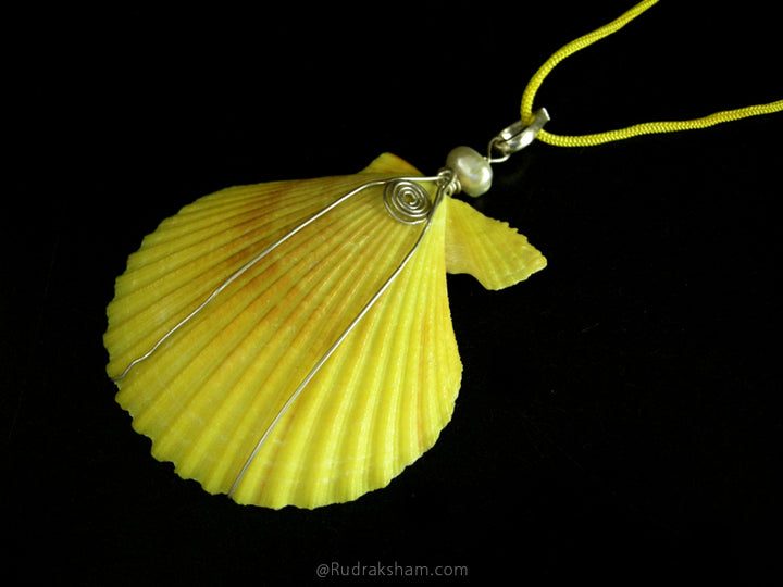  Yellow Seashell with Pearl Bead Necklace In Silver