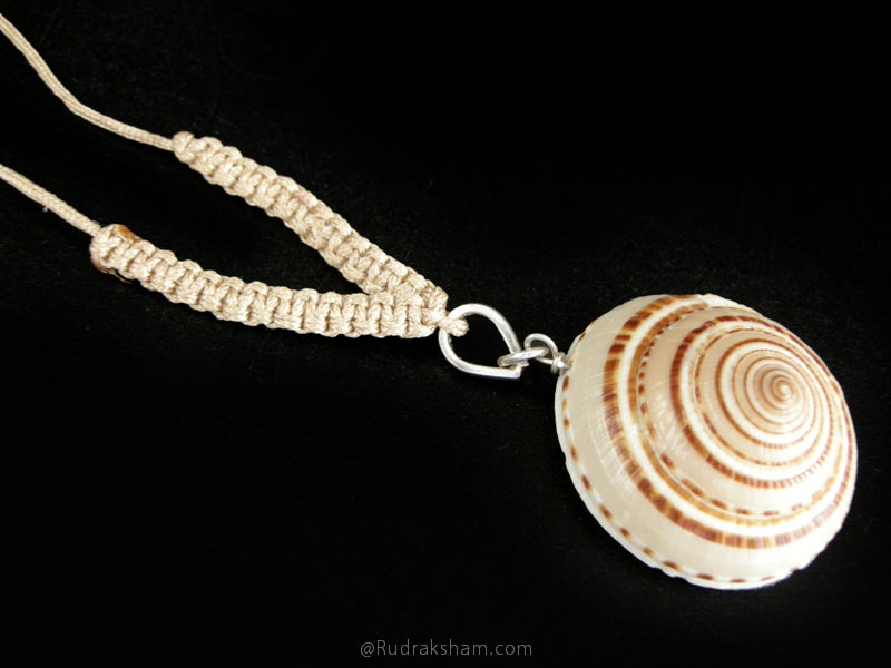 Sea Shell Pendant In Silver with Hand Woven Cord