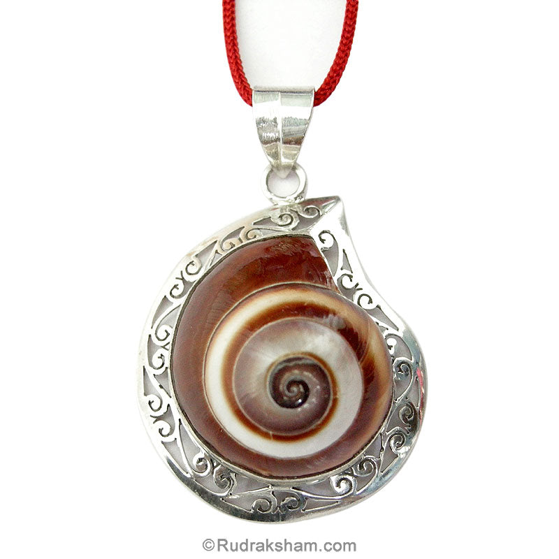 Shell Pendant in Silver with Red Cord