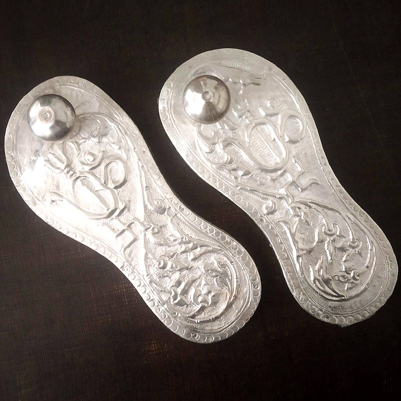 Silver Charan Paduka, Wooden Khadau with Silver Foil, Lakshmi Charan, Paduka for Temple Pooja, Hand Engraved Charan Paduka, Gift for Saints