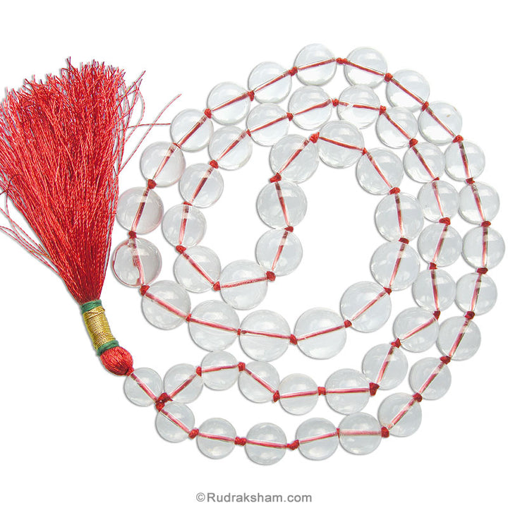 12 mm Natural Sphatik Hand Knotted Mala | Original High Quality Clear Plain Beads Crystal / Quartz Stone Rosary | Smooth Round Beads Crystal Gemstone Mala Necklace