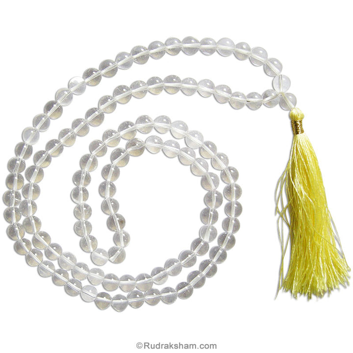 7 mm Natural Sphatik / Crystal / Quartz Stone Mala | Original High Quality Clear Sphatik Rosary | Smooth Round Plain Beads Crystal Gemstone Mala Necklace