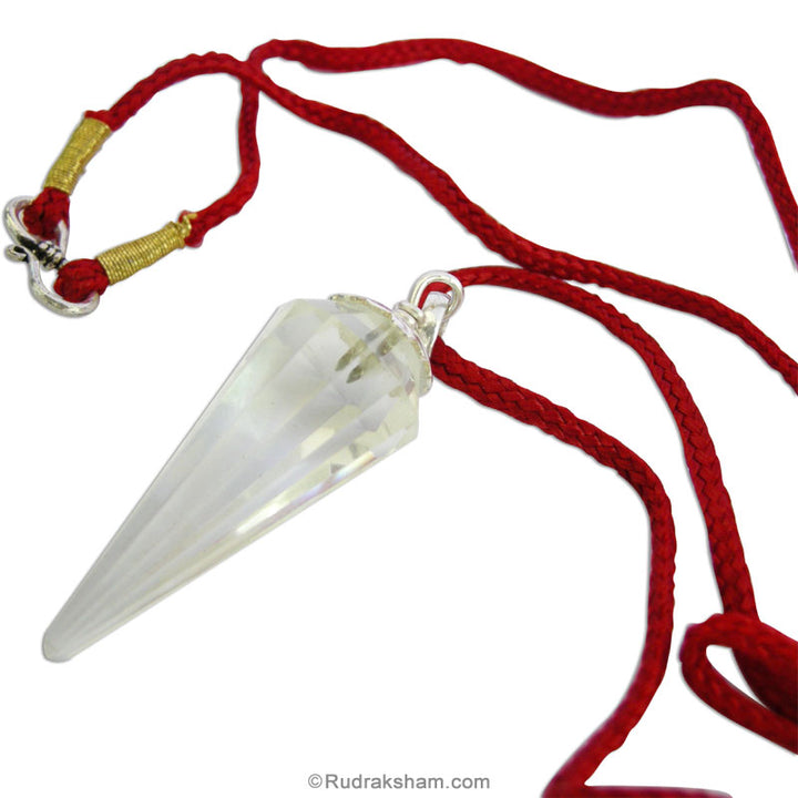 Sphatik Pendulum | Crystal / Quartz faceted Pendulum With Silver Cap and Thread | Crystal Dowsing Pendulum
