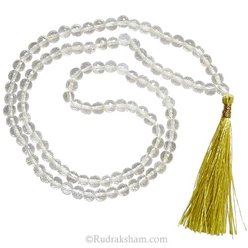 4 mm Sphatik Diamond Cut Stone Beads Mala Necklace | Original and Natural Sphatik / Crystal / Quartz High Grade Diamond Cut Gemstone Rosary | 108 + 1 Beads