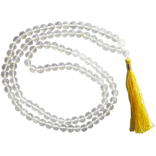 6.5 mm Natural Sphatik / Crystal / Quartz Stone Plain Beads Mala | Original High Quality Clear Sphatik Rosary | Smooth Round Beads Crystal Gemstone Mala Necklace