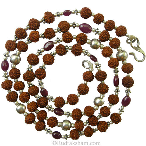  Sun Mala | Surya Mala | Rudraksha Beads - Ruby / Manik Gemstone Beads Combination Mala Rosary