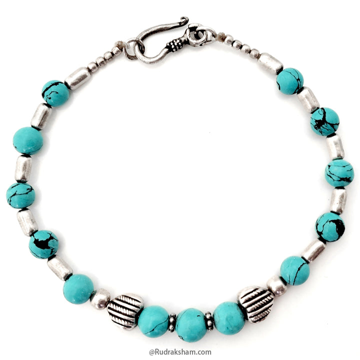Turquoise Beads Bracelet With Silver Accessories