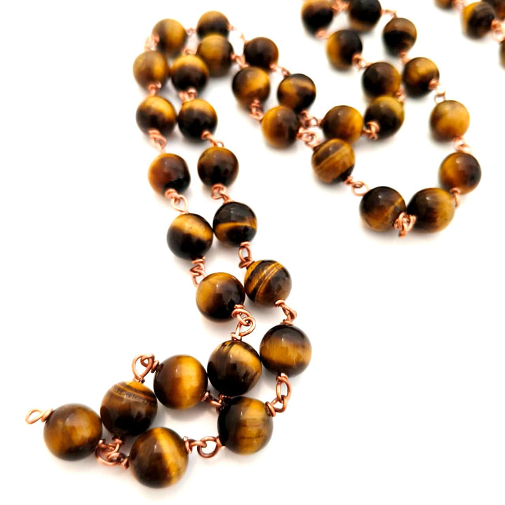 TIGER EYE STONE MALA IN COPPER, ORIGINAL TIGER EYE ROUND 54 + 1 BEADS PRAYER ROSARY | RAHU MALA | TIGER EYE GEMSTONE CHAKRA MALA