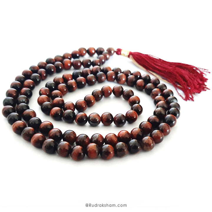 Red Tiger Eye Gemstone Mala | 108 + 1 Beads Round Tiger Eye Stone Mala