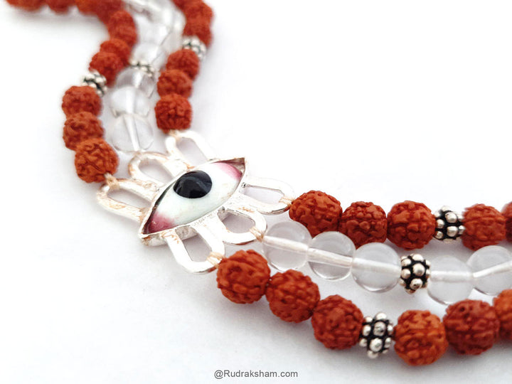   Third Eye Rudraksha Crystal / Quartz Beads Triple Bracelet