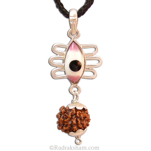 5 Mukhi Rudraksha Bead with Shiva Trinetra Silver Pendant | Third Eye Rudraksha Silver Pendant for Meditation