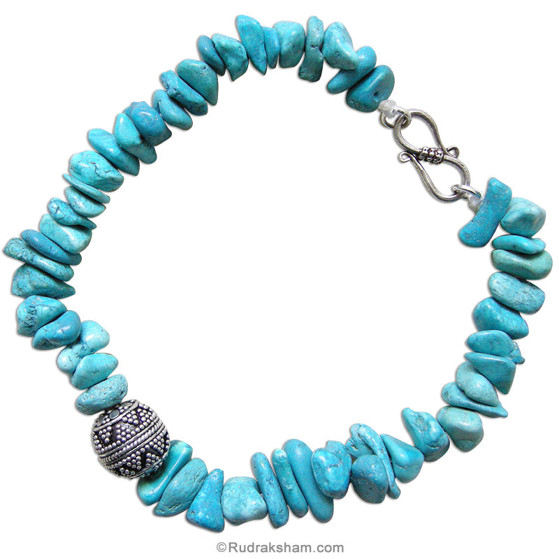 Turquoise Beads Bracelet with Large Silver Bead - 1