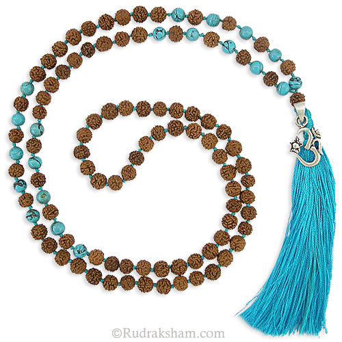  Rudraksha and Turquoise Necklace