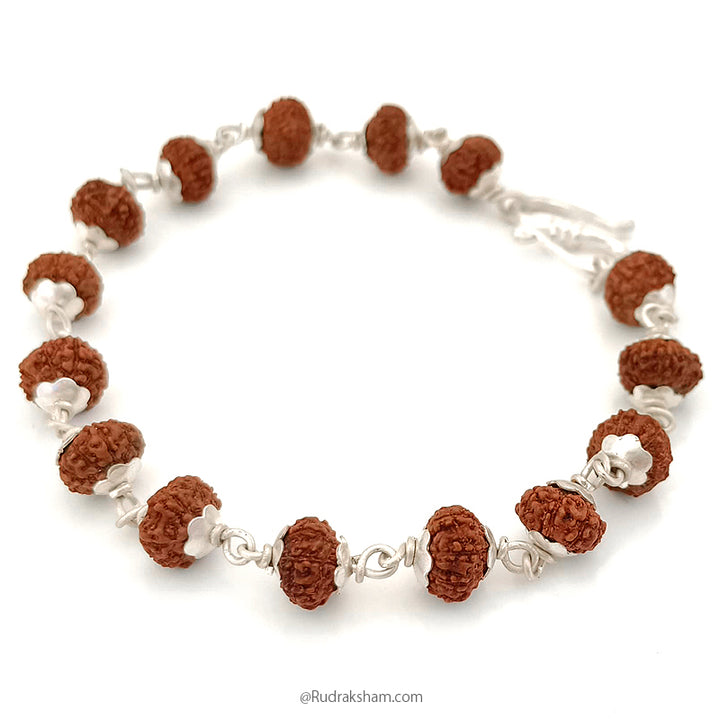 9 Mukhi Bracelet in Silver | Nine / Nau Mukhi Rudraksha Bracelet with Silver Caps and Links | 9 faced Rudraksha Silver Bracelet | Original & Energised 8mm Beads of 9 / Nau Mukhi