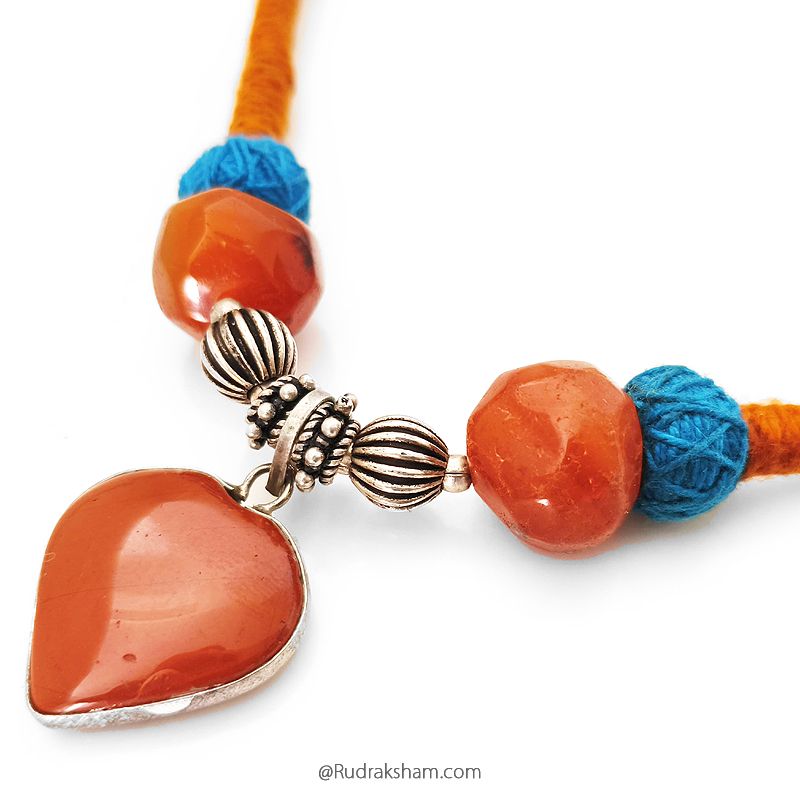 Red Jasper Heart Pendant with Carnelian Beads Gemstone Necklace in Thread and silver Beads accessories