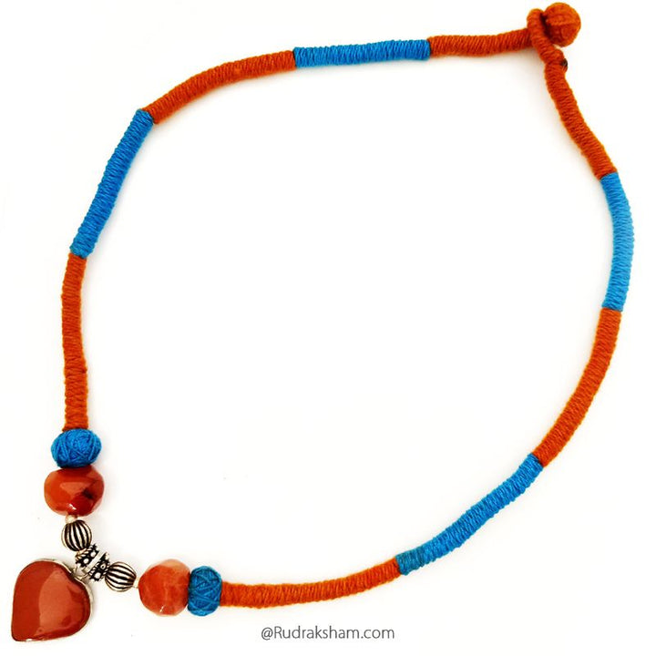 Red Jasper Heart Pendant with Carnelian Beads Gemstone Necklace in Thread and silver Beads accessories