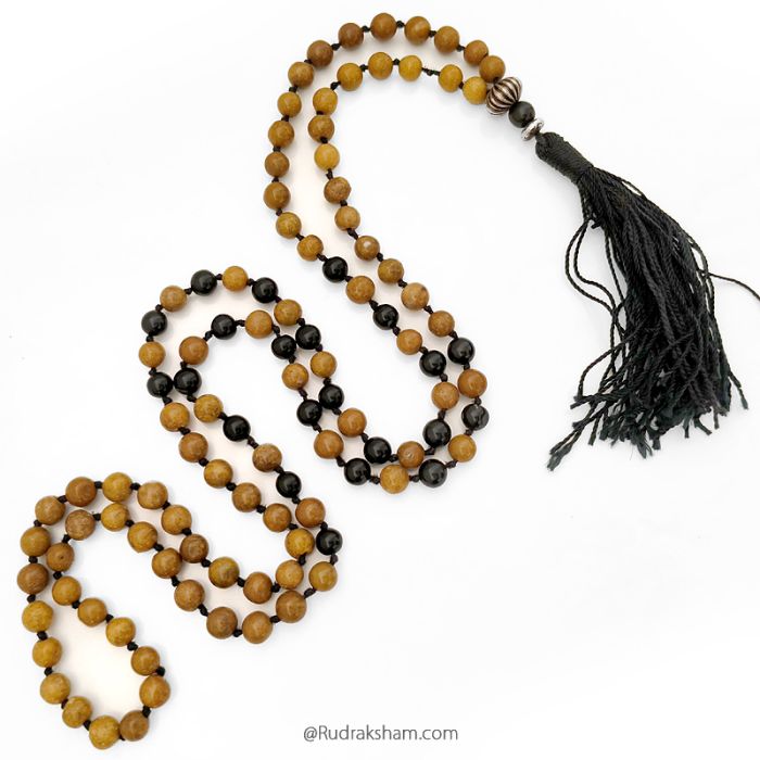 Natural Black Agate and Camel Agate Hakik Mala | Original Agate (Kali Hakik) Stone Necklace with Silver Bead and Tassel