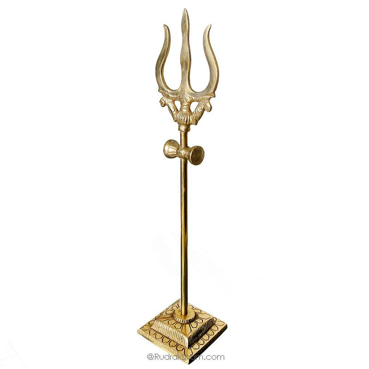 Brass Trishul with Damroo and Stand | Brass Trident with Monkey Talking Drum | Lord Shiva's Trident | Trishool
