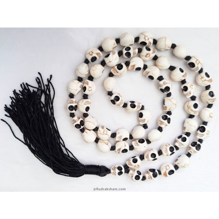 Narmund Mala Skull Rosary Bone Mala 54 1 Beads 10 mm Black Eye Skull Beads Rudraksham