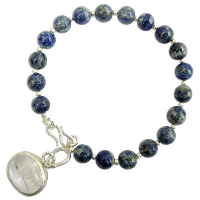 Lapis Lazuli Gemstone Bracelet with Capricorn Sun Sign Pendant Capricorn Zodiac Pendant Makar Rashi Pendant Rudraksham