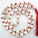 Narmund Mala - Brown Eye Skull Rosary, Bone Mala | Kali Mala Necklace | Mund Mala 54 + 1 Beads in Red Thread with Red Silk tassel