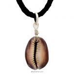 Black Kaudi / Kauri Bead Pendant - Black Cowry Shell Pendant, Sea Shell Necklace, Black Cowrie Seashell Silver Pendant, Beach Cowrie Jewelry, Cowry Pendant