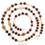  Jupiter Mala / Guru Mala / Rudraksha Beads - Golden Topaz Gemstone Beads Combination Mala Rosary, Vrihaspati / Brihaspati Mala Necklace with silver accessories