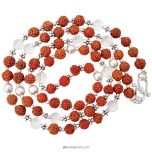 Venus Mala | Shukra Mala | Rudraksha Beads - Sphatik / Crystal / Quartz Diamond Cut Gemstone Beads Combination Mala Rosary, Venus Mala Necklace with silver accessories