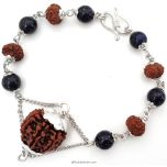 7 Mukhi Rudraksha and Lapis Lazuli Silver Bracelet | Seven Mukhi Rudraksha Beads Silver Bracelet | Saat Mukhi Rudraksha & Lapis Lazuli Beads wrist Bracelet with Silver Caps