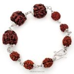 4 Mukhi Power Bracelet | 4 Mukhi Rudraksha mala Bracelet in Silver | Four / Char Mukhi Nepal Rudraksha Beads Bracelet with Silver Caps and Links | Energised 4 Mukhi