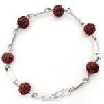 Rudraksha Silver Pipe Bracelet  | 5 Mukhi Java Rudraksha 9 mm Beads Silver Bracelet | Designer Bracelet for Men and Women | Five ( Panch ) Mukhi Wrist Mala Bracelet 