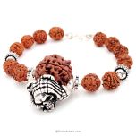 5 Mukhi Rudraksha Bracelet with Skull Ring and Silver Accessories, Silver Skull Ring Bracelet 