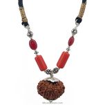 Leo Sun Sign Zodiac Pendant | Singh Rashi Pendant | A Combination of 12 Mukhi Rudraksha Bead Pendant with Red Coral & Red Ruby Gemstone Beads in Silver | Energised Pendant