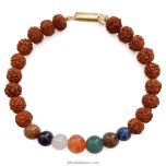 Seven Chakra Gemstone Mala Bracelet with 8 mm Rudraksha Beads, Healing Chakra Bracelet | Wholesale Pack of 10 Wrist Bracelets, Tiger Eye, Rose Quartz, Orange Carnelian, Amethyst, Camel Agate, Lapis Lazuli and Moss Agate Beads