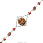 3 Mukhi Rudraksha and Coral Silver Bracelet | Three Mukhi Rudraksha Beads Silver Bracelet | Teen Mukhi Rudraksha & Moonga Beads wrist Bracelet with Silver Caps