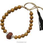 5 Mukhi Rudraksha Bead with Yellow Camel Agate / Hakik Gemstone Mala Bracelet | Five Mukhi Nepal Bead with Silver Caps 