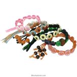 Rudraksha and Colorful Buttons Bracelet in colorful threads Wholesale Pack, 5 Mukhi ( Paanch / Five ) Rudraksha Bead and some Red Sandalwood / Lal Chandan beads