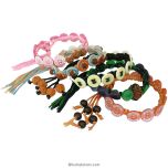 Rudraksha and Buttons mala Bracelet in colorful threads, Wholesale Pack of wrist bands 5 Mukhi ( Paanch ) Rudraksha Bead and Red Sandalwood / Lal Chandan beads