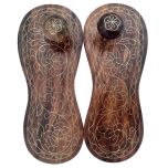 Charan Paduka Brass, Traditional Wooden Charan Paduka with Brass Inlay Work for Home Temple, Wooden Khadau, Lakshmi Charan