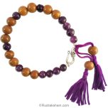 Camel Agate - Hakik and Amethyst Gemstone Bracelet | Agate Stone & Amethyst Round Beads wrist Bracelet with Silver hook & twin Tassel