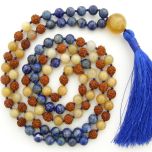 Rudraksha Beads Lapis Lazuli Gemstone and Yellow Aventurine Gemstone Beads Healing Mala Necklace | 108 Beads Chakra Mala Rosary