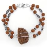 One Mukhi Rudraksha Double Bracelet in Silver, 1 Mukhi / Ek Mukhi 2 Line Bracelet with Silver accessories, Half Moon Shaped Indian One Mukhi Rudraksha Bead Double Strand Bracelet