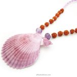 Seep Seashell Pendant | Rudraksha and Amethyst Necklace, Real Natural Sea Shell Necklace, Scallop Shell Pendant with Rudraksha Purple Cord Necklace