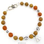 Camel Agate Rudraksha Beads Bracelet | Yellow Camel Agate / Hakik Smooth Round Gemstone Beads Bracelet with Rudraksha and Silver Accessories | Silver Bracelet